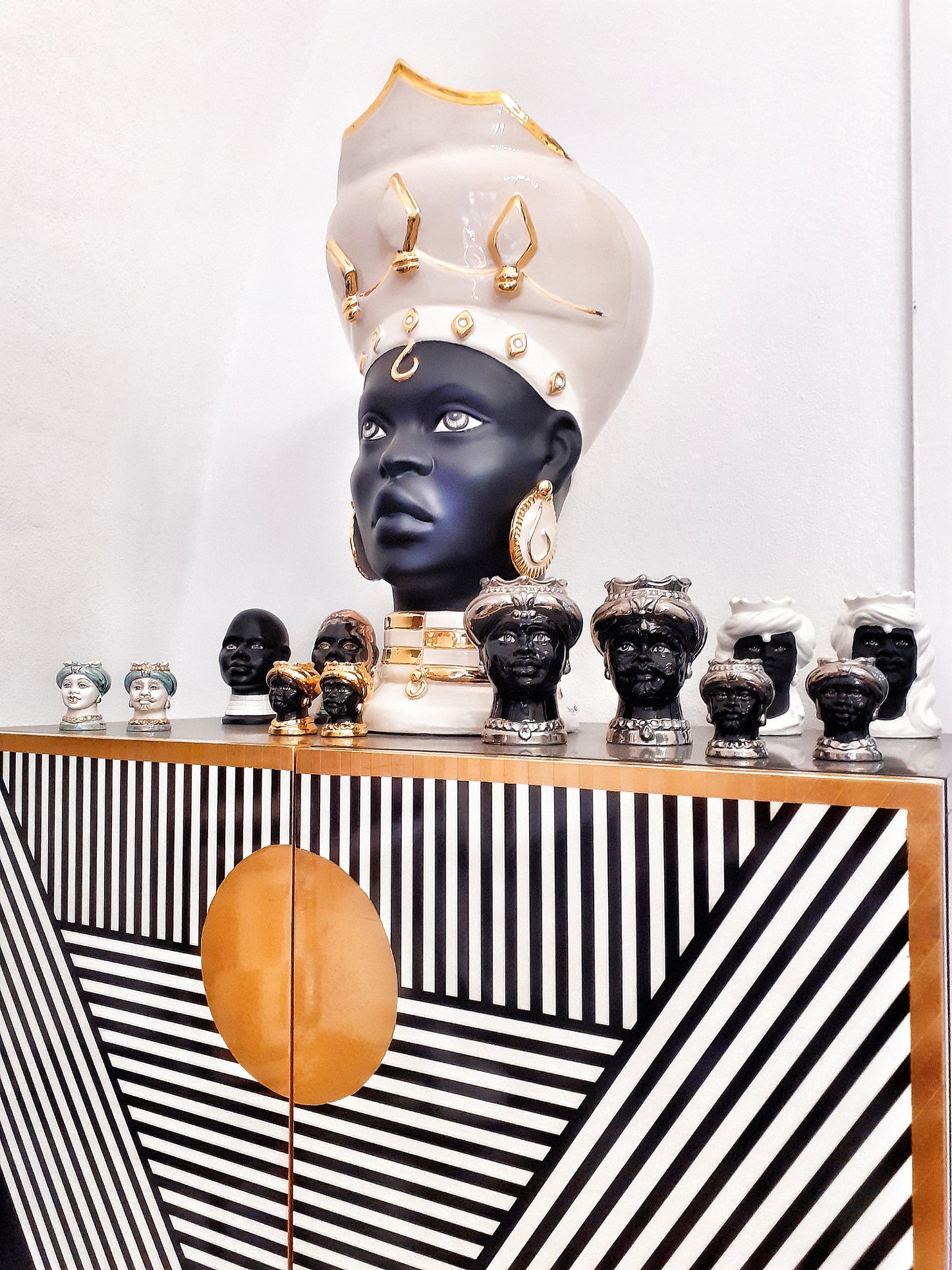 Coppia Teste di Moro bianco lucido/volto nero satinato