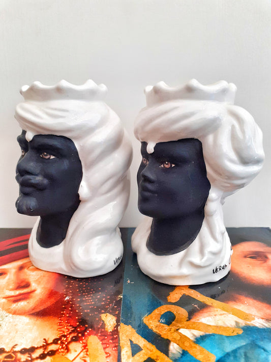 Coppia Teste di Moro bianco lucido/volto nero satinato