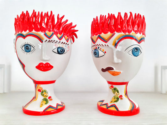 Coppia teste di moro Naif in ceramica di Caltagirone